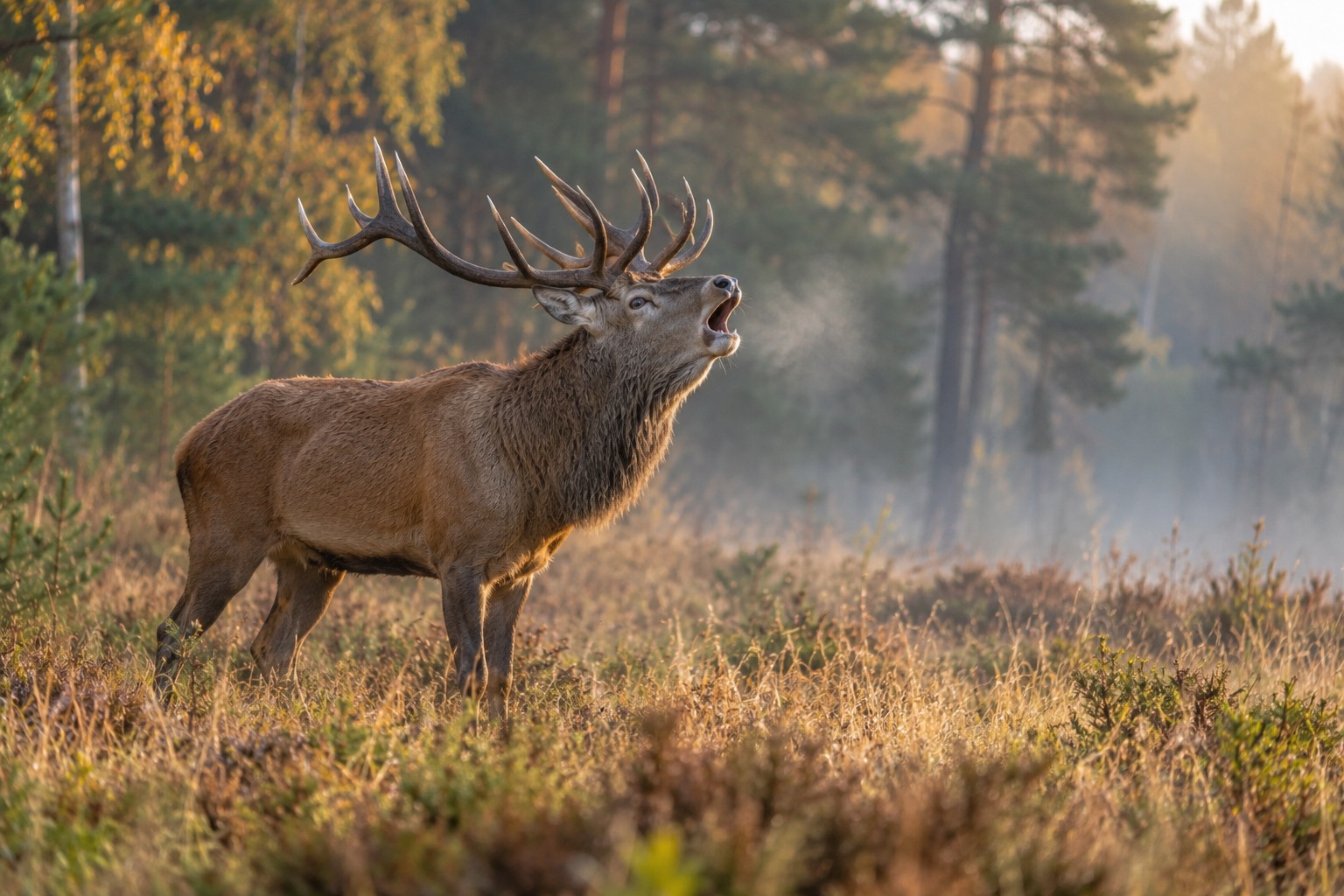 Mist-Shrouded Stag at Golden Hour