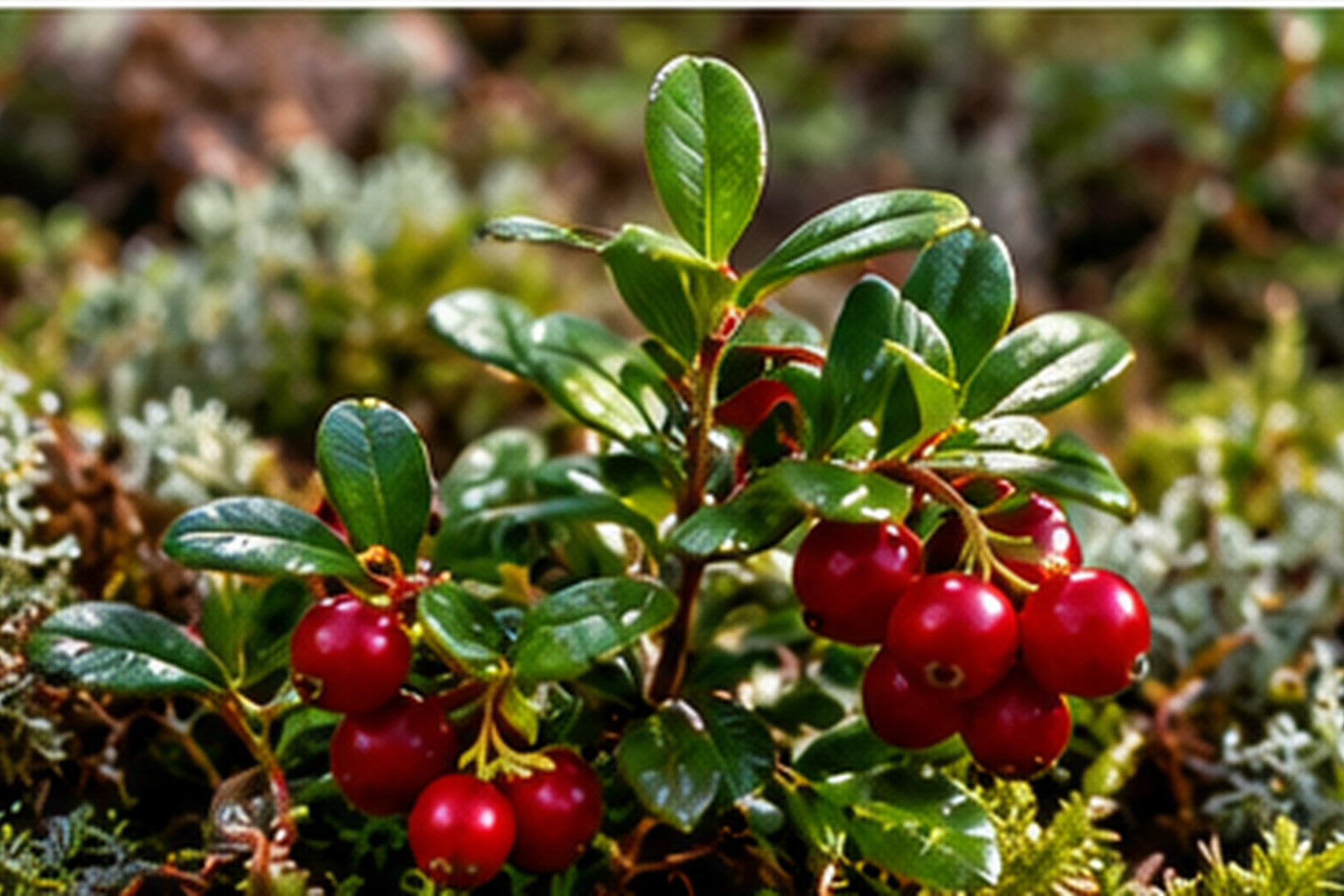 Borówka brusznica (Vaccinium vitis-idaea) w naturalistycznym ujęciu leśnym — ilustracja AI
