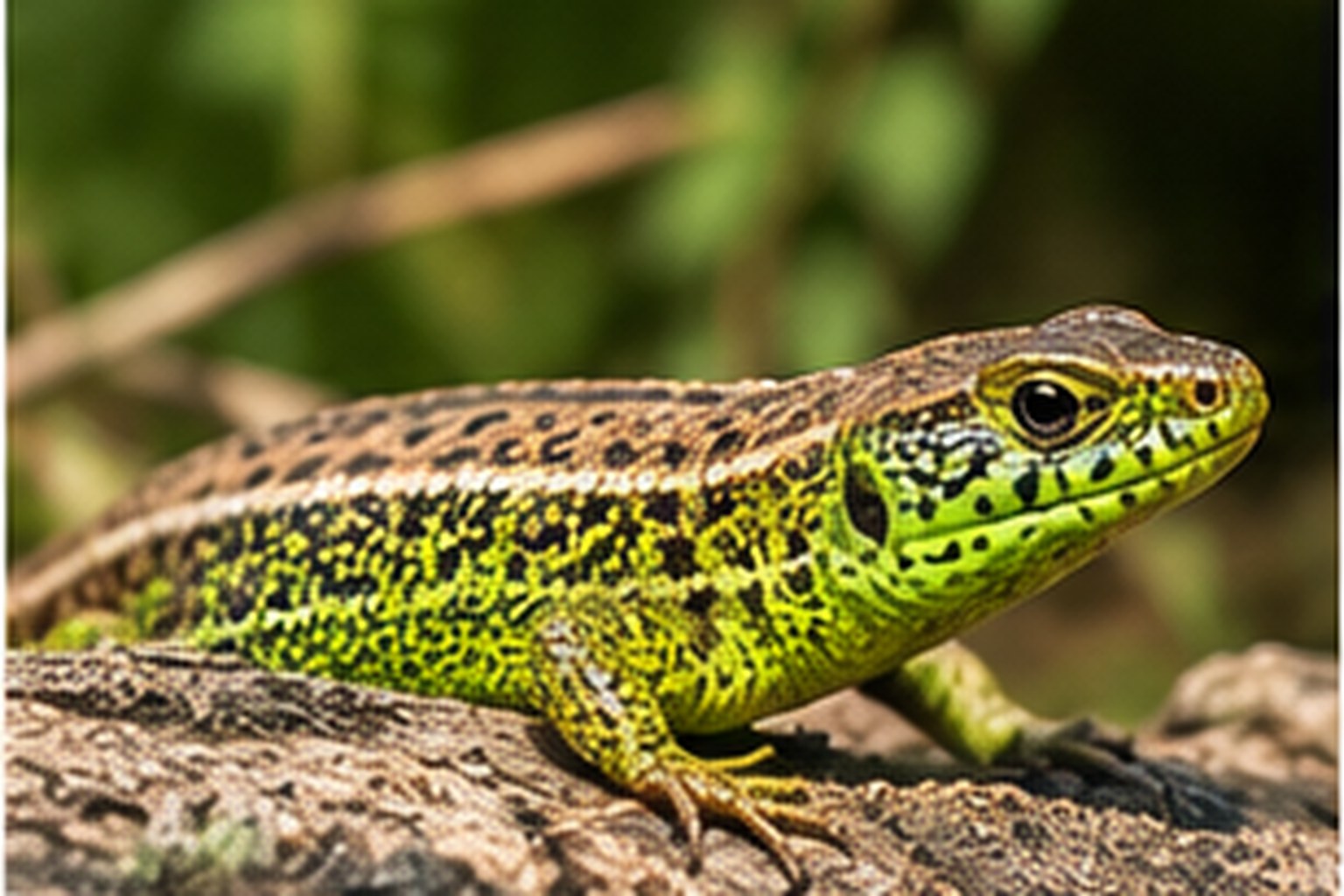 Jaszczurka zwinka – Lacerta agilis Samiec jaszczurki zwinki o zielonych bokach na nasłonecznionym piaszczystym podłożu